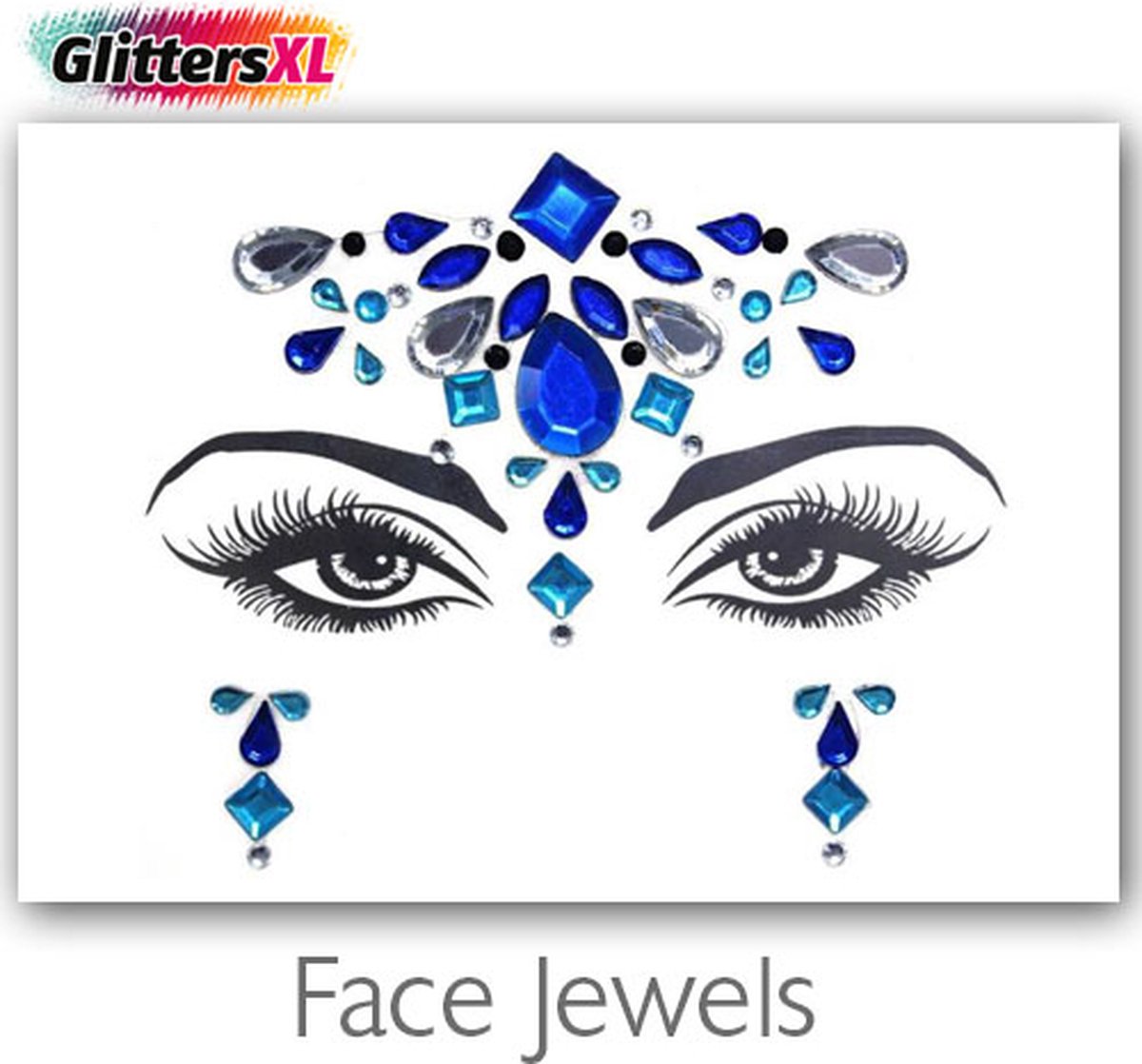 GlittersXL - Festival Diamant Face Jewels (Blauw) [Dots Strass Steentjes met zelfklevend Plaklaag - Sticker Diamantjes voor Lichaam en Gezicht - Festival tattoo set outfit diamand glitter - Juwelen Face Glitterstiften tattoos kinderen]